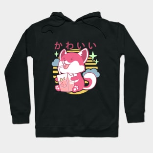 Kawaii Aesthetics Japanese Strawberry Milk Shake かわいい Fox - Purple- Strawberry Milk Hoodie